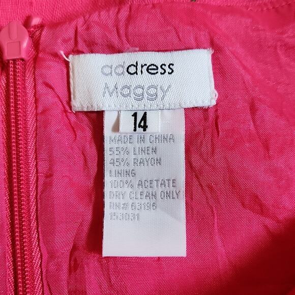 Address Maggy Pink & Green Sleeveless Linen Blend Dress Size 14 Palm Trees - Picture 7 of 9